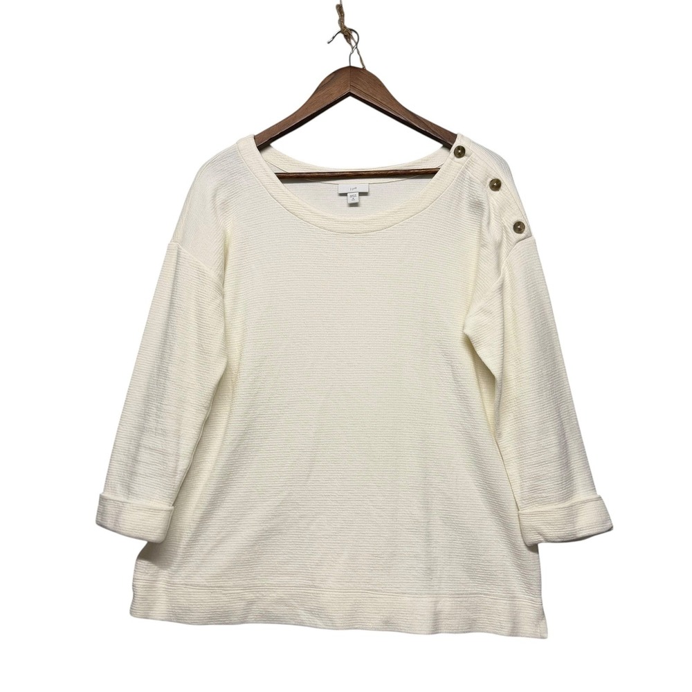 J. Jill Knit Top Women‎ M Tall Button Shoulder Minimalist Textured 3/4 Laenlook
